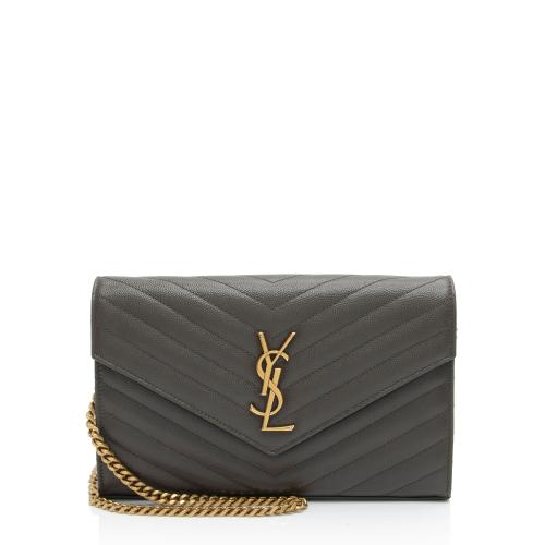 Saint Laurent Matelasse Grain de Poudre Monogram Chain Wallet