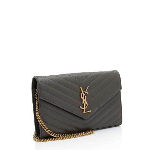 Saint Laurent Matelasse Grain de Poudre Monogram Chain Wallet