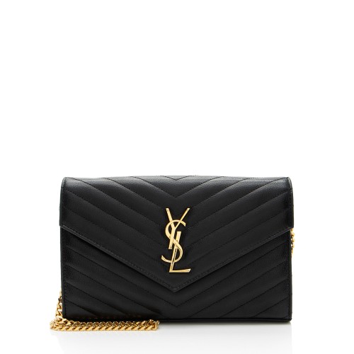 Saint Laurent Matelasse Grain de Poudre Monogram Chain Wallet