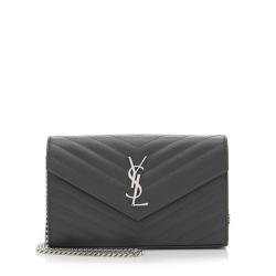 Saint Laurent Matelasse Grain de Poudre Monogram Chain Wallet