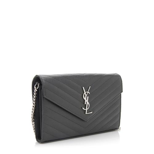 Saint Laurent Matelasse Grain de Poudre Monogram Chain Wallet