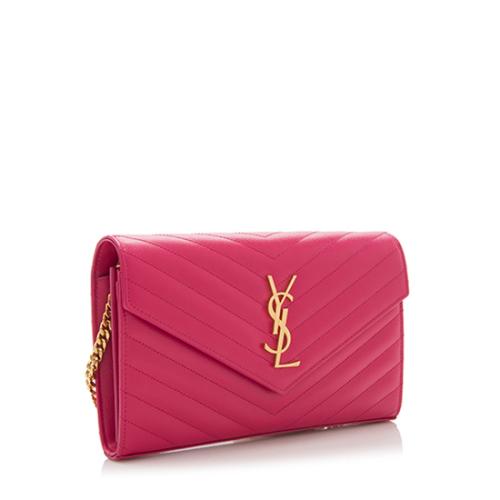 Saint Laurent Matelasse Grain de Poudre Monogram Chain Wallet