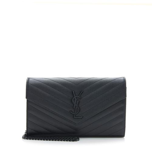 Saint Laurent Matelasse Grain de Poudre Monogram Chain Wallet