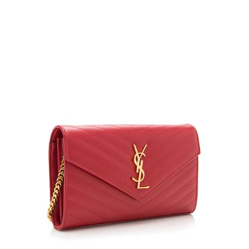 Saint Laurent Matelasse Grain de Poudre Monogram Chain Wallet