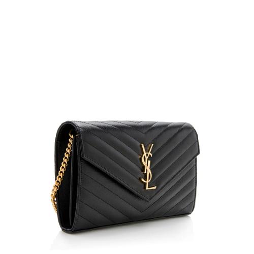 Saint Laurent Matelasse Grain de Poudre Monogram Chain Wallet