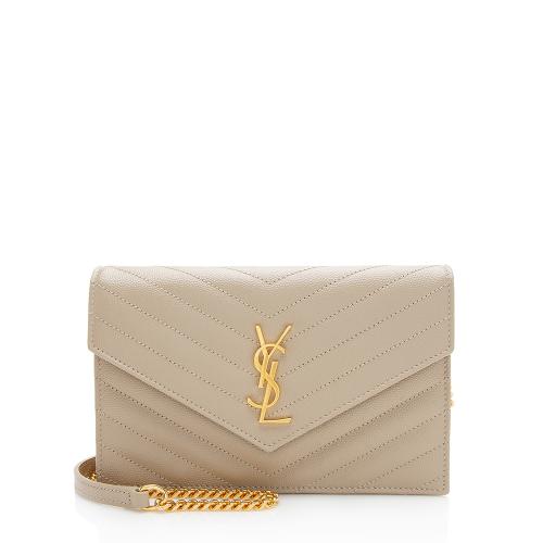 Saint Laurent Matelasse Grain de Poudre Monogram Envelope Chain Wallet