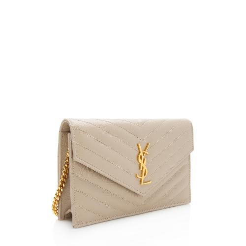 Saint Laurent Matelasse Grain de Poudre Monogram Envelope Chain Wallet