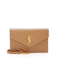 Saint Laurent Matelasse Grain de Poudre Monogram Envelope Chain Wallet