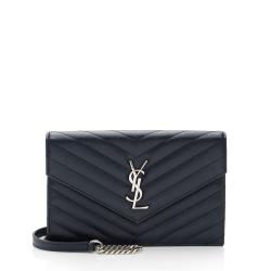 Saint Laurent Matelasse Grain de Poudre Monogram Envelope Chain Wallet