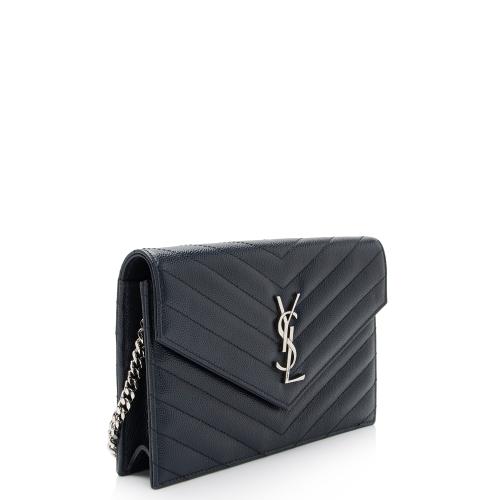 Saint Laurent Matelasse Grain de Poudre Monogram Envelope Chain Wallet