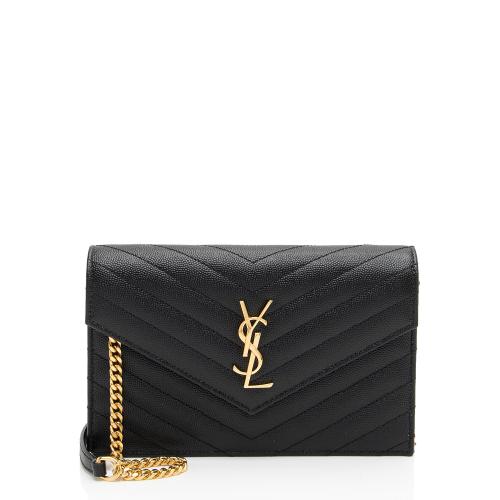 Saint Laurent Matelasse Grain de Poudre Monogram Envelope Chain Wallet