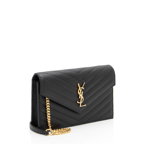 Saint Laurent Matelasse Grain de Poudre Monogram Envelope Chain Wallet