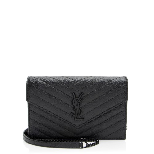 Saint Laurent Matelasse Grain de Poudre Monogram Envelope Chain Wallet