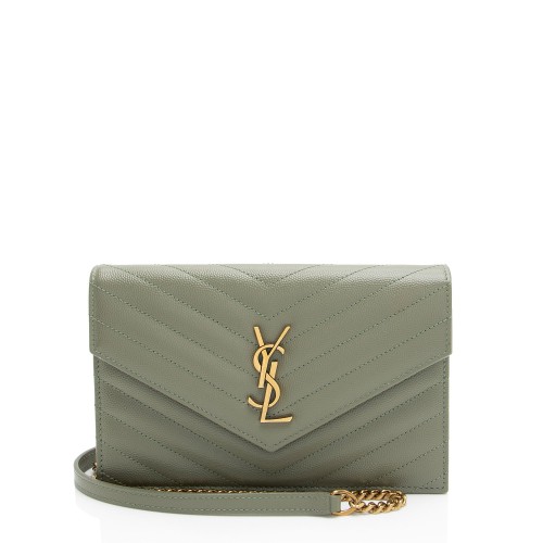 Saint Laurent Matelasse Grain de Poudre Monogram Envelope Chain Wallet