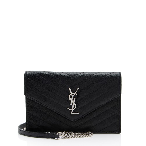 Saint Laurent Matelasse Grain de Poudre Monogram Envelope Chain Wallet