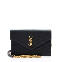 Saint Laurent Matelasse Grain de Poudre Monogram Envelope Chain Wallet