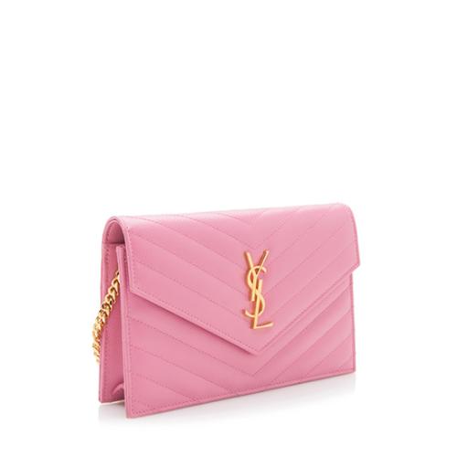 Saint Laurent Matelasse Grain de Poudre Monogram Envelope Chain Wallet