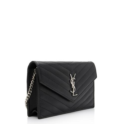 Saint Laurent Matelasse Grain de Poudre Monogram Envelope Chain Wallet