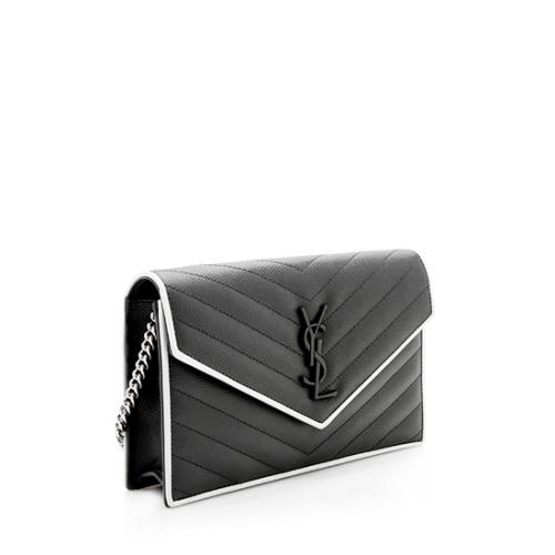 Saint Laurent Matelasse Grain de Poudre Monogram Envelope Chain Wallet