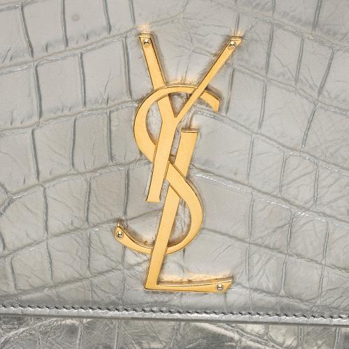 Saint Laurent Metallic Croc Embossed Leather Monogram Kate Medium Shoulder Bag