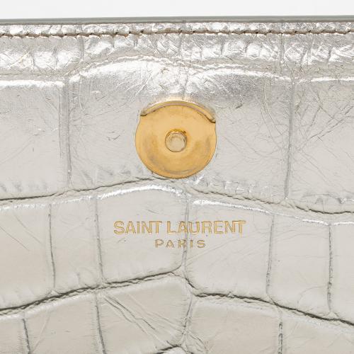 Saint Laurent Metallic Croc Embossed Leather Monogram Kate Medium Shoulder Bag