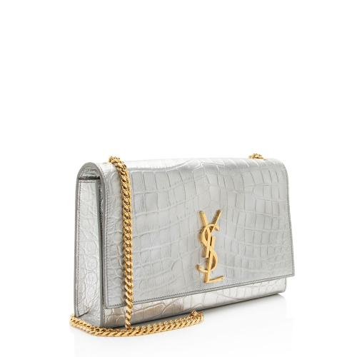 Saint Laurent Metallic Croc Embossed Leather Monogram Kate Medium Shoulder Bag