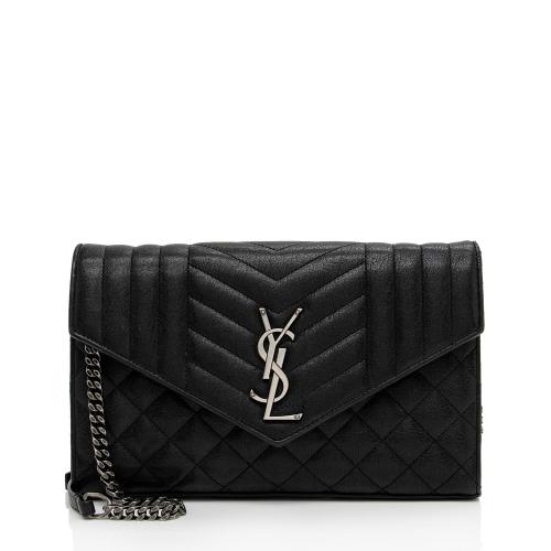 Saint Laurent Mixed Matelasse Calfskin Monogram Chain Wallet