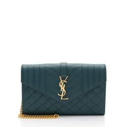 Saint Laurent Mixed Matelasse Calfskin Monogram Chain Wallet