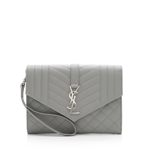 Saint Laurent Mixed Matelasse Grain de Poudre Monogram Envelope Pouch