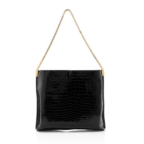 Saint Laurent Patent Croc Embossed Leather Suzanne Medium Hobo