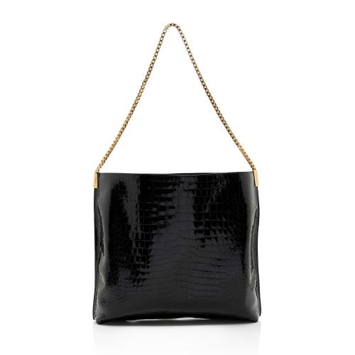 Saint Laurent Patent Croc Embossed Leather Suzanne Medium Hobo