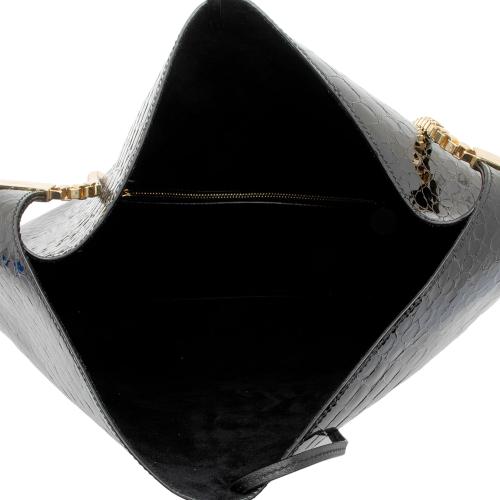 Saint Laurent Patent Croc Embossed Leather Suzanne Medium Hobo