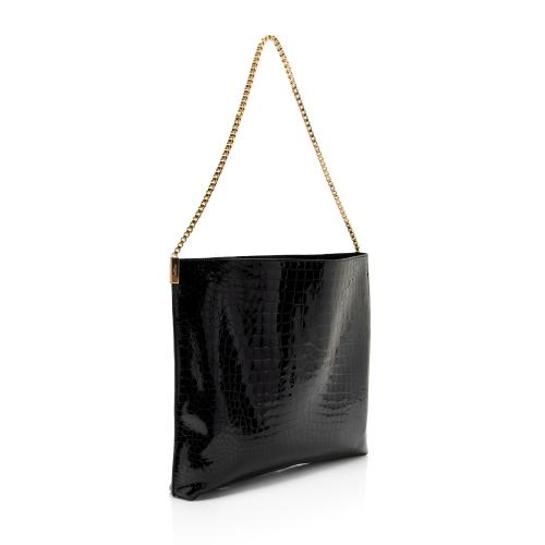 Saint Laurent Patent Croc Embossed Leather Suzanne Medium Hobo