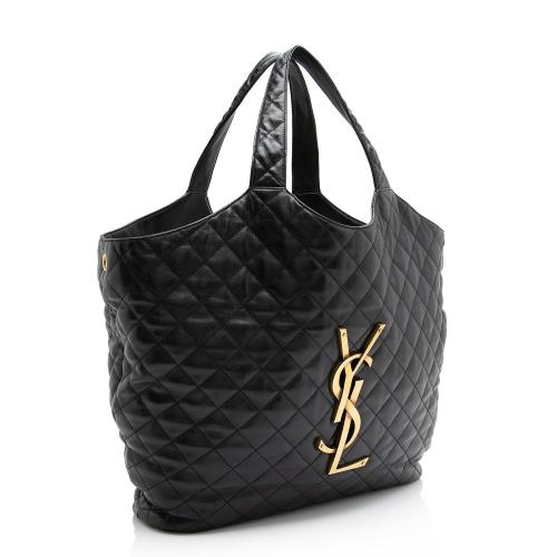 Saint Laurent Quilted Lambskin Monogram Icare Maxi Shopping Tote