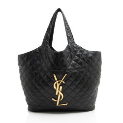 Saint Laurent Quilted Lambskin Monogram Icare Maxi Shopping Tote