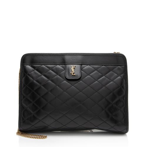 Saint Laurent Quilted Lambskin Monogram Victoire Baby Chain Clutch