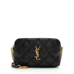 Saint Laurent Quilted Leather Monogram Becky Mini Double Zip Pouch