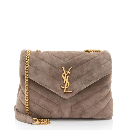 Saint Laurent Suede Monogram LouLou Chain Small Crossbody