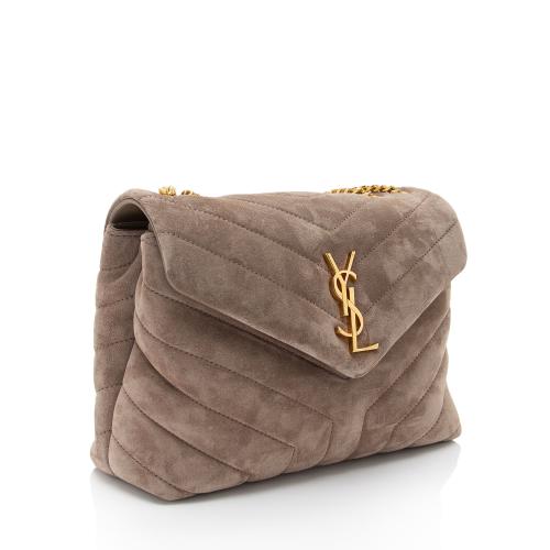 Saint Laurent Suede Monogram LouLou Chain Small Crossbody