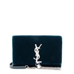 Saint Laurent Velvet Crystal Monogram Kate Tassel Chain Wallet