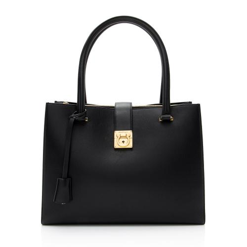 Salvatore Ferragamo Calfskin Gancini Lock Marlene Medium Tote