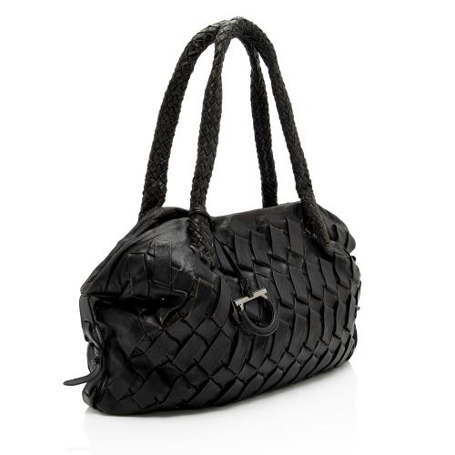 Salvatore Ferragamo Leather Basketweave Shoulder Bag