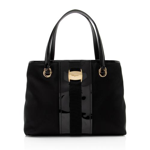 Salvatore Ferragamo Nylon Patent Leather Leonora Tote