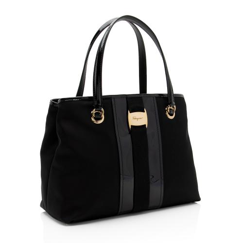 Salvatore Ferragamo Nylon Patent Leather Leonora Tote