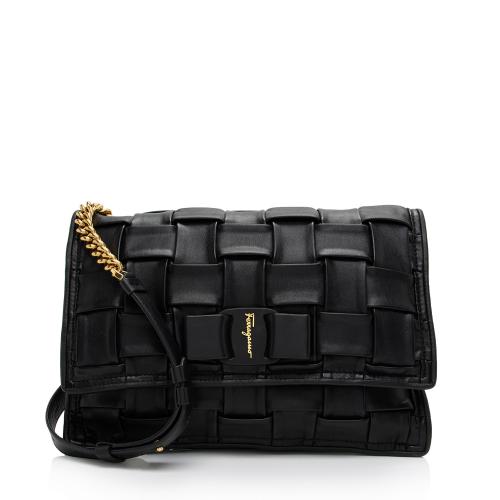 Salvatore Ferragamo Woven Leather Viva Chain Shoulder Bag