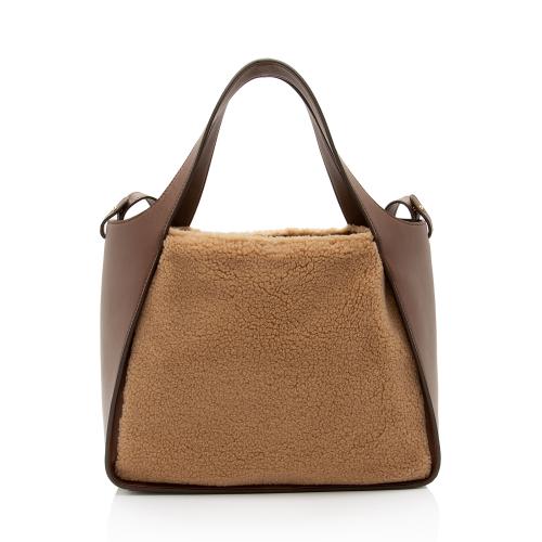 Stella McCartney Eco Alter Nappa Faux Shearling Logo Mini Tote