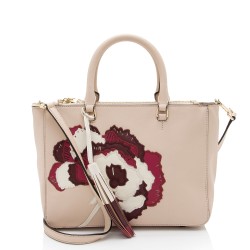 Tory Burch Leather Embroidered Floral Robinson Small Tote