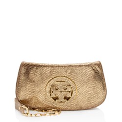 Tory Burch Metallic Embossed Snakeskin Leather Reva Clutch