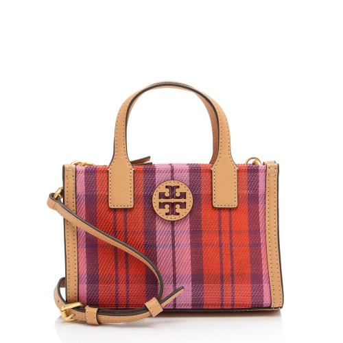 Tory Burch Nylon Mesh Plaid Mini Tote