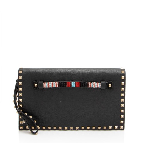 Valentino Calfskin Beaded Rockstud Clutch